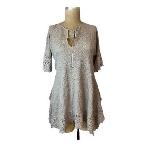 Johnny Was Boho Embroidered/lace Khaki Women Tunic Top